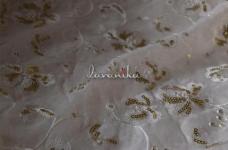 120 Grams Thread and Matt Gold Sequins Embroidery on Dyeable Viscose Georgette Fabric 44inch